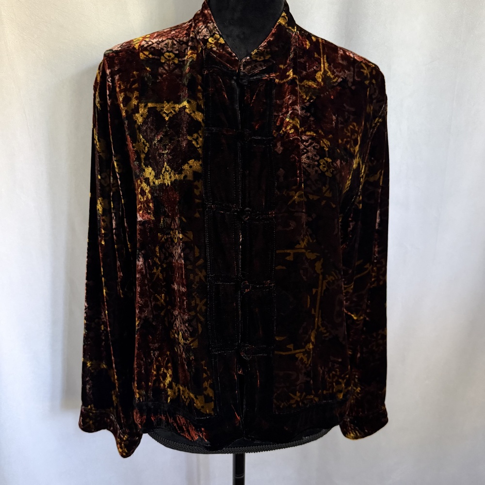 Chico's Design Jacket Womens 1 Velvet Silk Blend ButtonFront Shimmery Party Boho